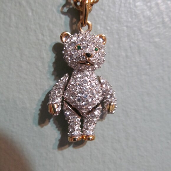 SWAROVSKI Swan Signed Jointed Crystal Teddy Bear Pendant Necklace Retired - Picture 16 of 16